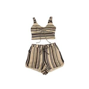 Brown Knit Indie Boho Coquette Earthy Matching Set Crochet Size XS (0/2)